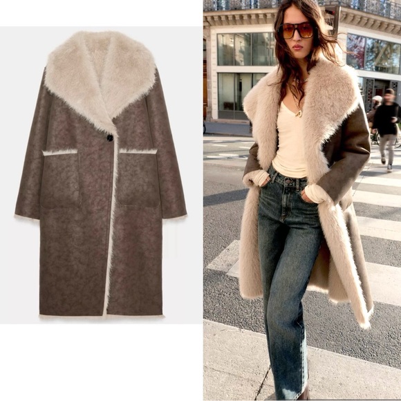 New ZARA Reversable Faux Fur Double-Faced Coat - Picture 1 of 16